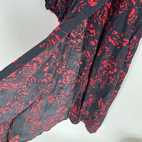 Zara Black Red Floral Rose Wrap Front High Slit Midi Dress - Picture 7 of 9